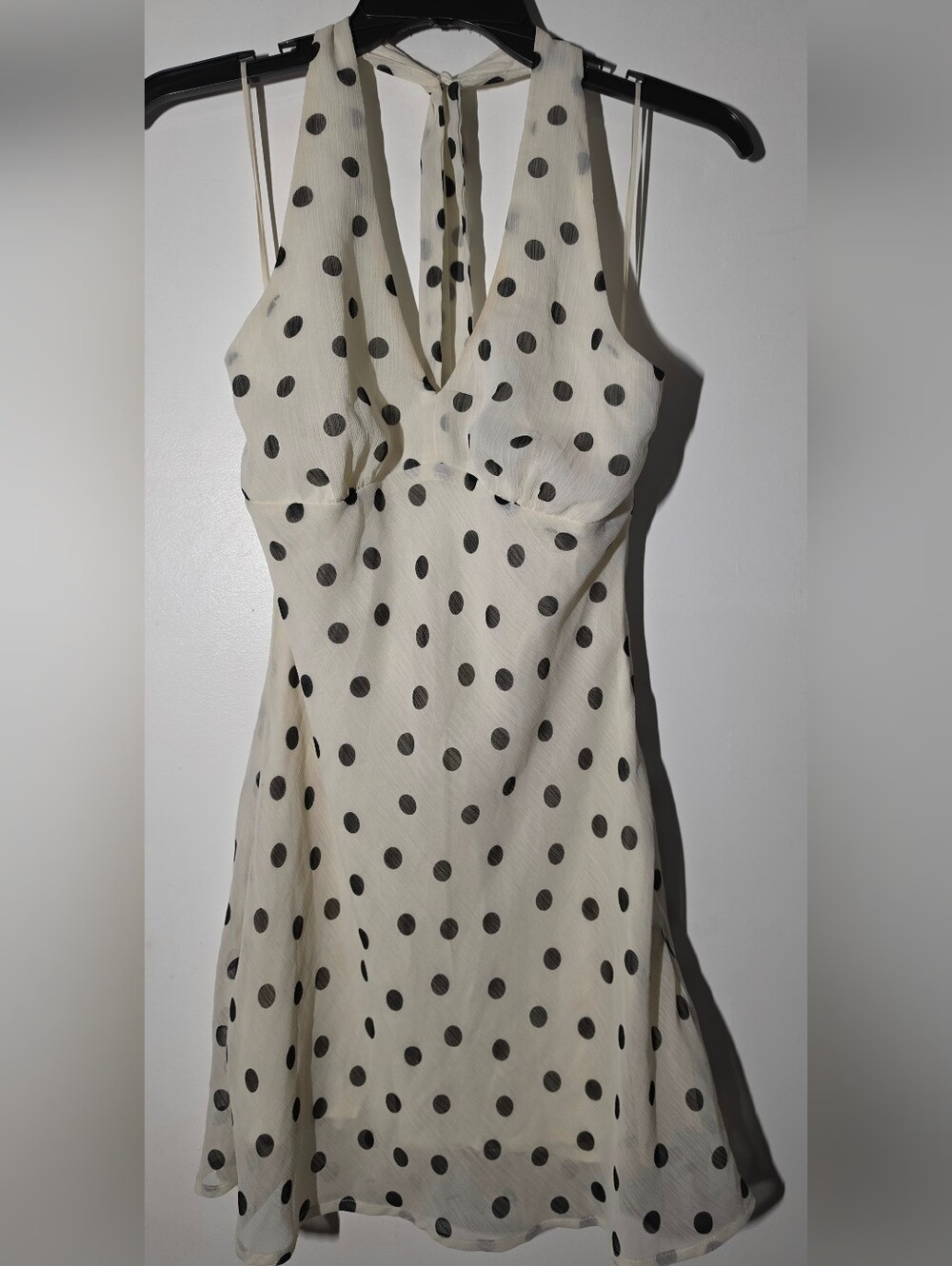 All in Favor Cream and Black Polka Dot Halter Midi Dress